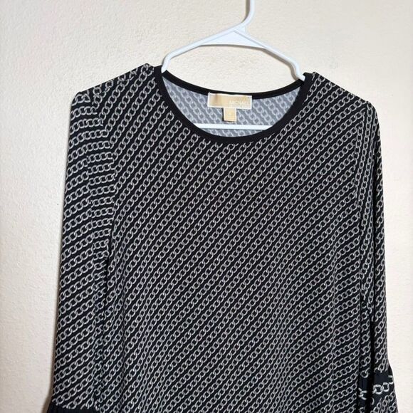 Michael Kors Blouse Women's Small Chain 3/4 Sleeve Flare Career Shirt Top Print - Picture 2 of 9